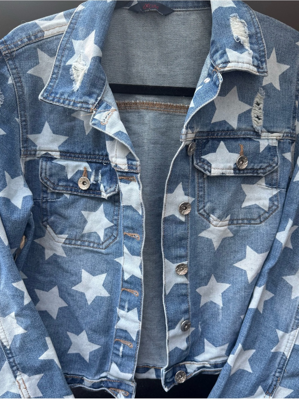 Express Blue Denim Jean Jacket with White Star Print